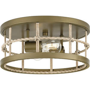 Lattimore Collection 13 in. Two-Light Aged Brass Coastal Flush Mount