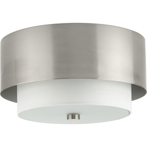 Silva Collection Two-Light Brushed Nickel White Linen Shade 14" Flush Mount