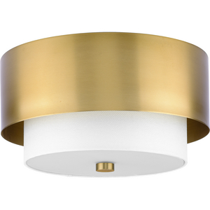Silva Collection Two-Light Brushed Bronze White Linen Shade 14" Flush Mount
