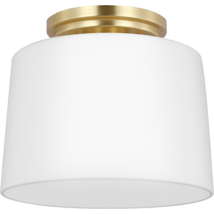 Adley Collection One-Light Satin Brass Etched Opal  Glass New Traditional Flush Mount Light