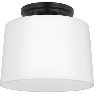 Adley Collection One-Light Matte Black Etched Opal Glass New Traditional Flush Mount Light