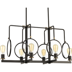 Looking Glass Collection Six-Light Antique Bronze Clear Seeded Glass Global Chandelier Light Linear
