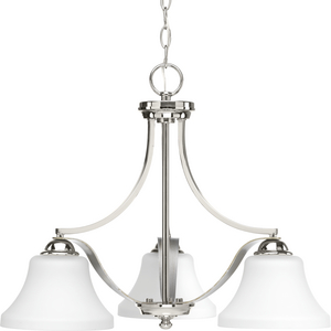 Noma Collection Three-Light Polished Nickel Etched White Glass Luxe Chandelier Light