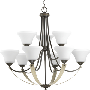 Noma Collection Nine-Light Antique Bronze Etched White Glass Luxe Chandelier Light