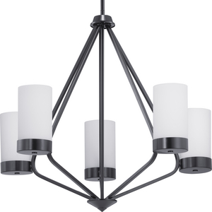 Elevate Collection Five-Light Matte Black Etched White Glass Mid-Century Modern Chandelier Light