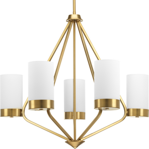 Elevate Collection Five-Light Brushed Bronze Etched White Glass Mid-Century Modern Chandelier Light