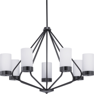 Elevate Collection Seven-Light Matte Black Etched White Glass Mid-Century Modern Chandelier Light