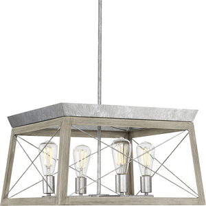 Briarwood Collection Four-Light Bleached Oak/Galvanized Farmhouse Chandelier Light