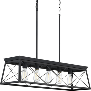 Briarwood Collection Five-Light Textured and Cerused Black Farmhouse Style Linear Island Chandelier Light