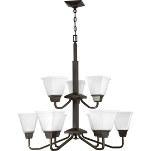 Clifton Heights Collection Nine-Light Antique Bronze Etched Glass Craftsman Chandelier Light