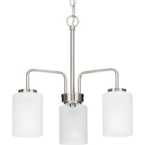 Merry Collection Three-Light Brushed Nickel and Etched Glass Transitional Style Chandelier Light