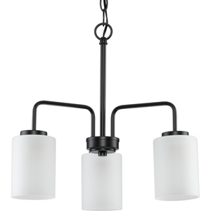 Merry Collection Three-Light Matte Black and Etched Glass Transitional Style Chandelier Light