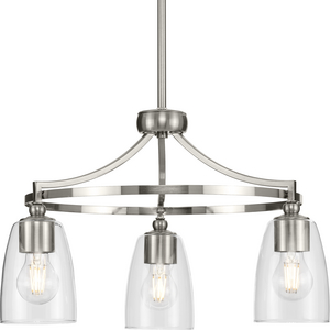 Parkhurst Collection Three-Light New Traditional Brushed Nickel Clear Glass Chandelier Light