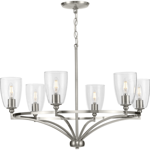 Parkhurst Collection Six-Light New Traditional Brushed Nickel Clear Glass Chandelier Light