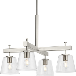 Saffert Collection Four-Light New Traditional Brushed Nickel Clear Glass Chandelier Light
