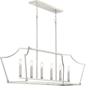 Parkhurst Collection Six-Light New Traditional Brushed Nickel Linear Island Chandelier Light