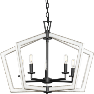 Galloway Collection Five-Light 19.25" Matte Black Modern Farmhouse Chandelier with Distressed White Accents