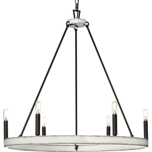 Galloway Collection Six-Light 28.25" Matte Black Modern Farmhouse Chandelier with Distressed White Accents