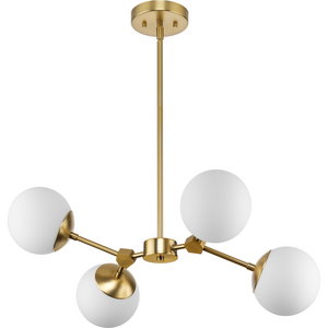 Haas Collection Four-Light Brushed Bronze Mid-Century Modern Chandelier