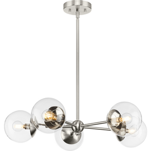 Atwell Collection Five-Light Brushed Nickel Mid-Century Modern Chandelier