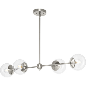Atwell Collection Four-Light Brushed Nickel Mid-Century Modern Island Light with Clear Glass Shade