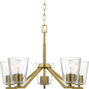 Vertex Collection Five-Light Brushed Gold Clear Glass Contemporary Chandelier