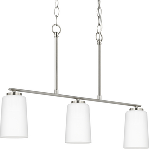 Adley Collection Three-Light Brushed Nickel Etched White Opal Glass New Traditional Linear Chandelier