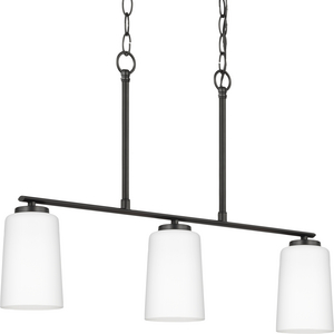 Adley Collection Three-Light Matte Black Etched White Glass New Traditional Linear Chandelier