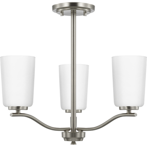 Adley Collection Three-Light Brushed Nickel Etched White Opal Glass New Traditional Semi-Flush Convertible Light