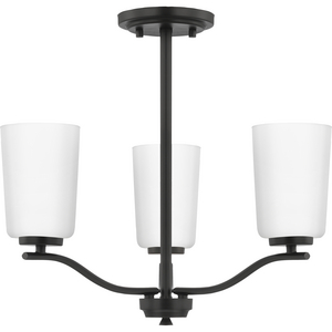 Adley Collection Three-Light Matte Black Etched White Glass New Traditional Semi-Flush Convertible Light