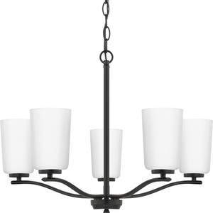 Adley Collection Five-Light Matte Black Etched White Glass New Traditional Chandelier