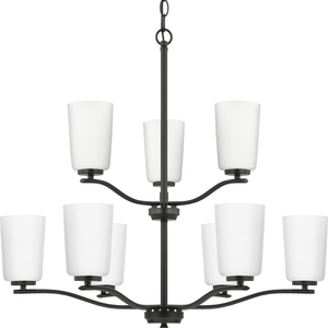 Adley Collection Nine-Light Matte Black Etched White Glass New Traditional  Chandelier