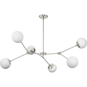 Haas Collection Six-Light Brushed Nickel Mid-Century Modern Chandelier