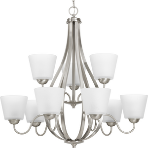 Arden Collection Nine-Light Brushed Nickel Etched Glass Farmhouse Chandelier Light