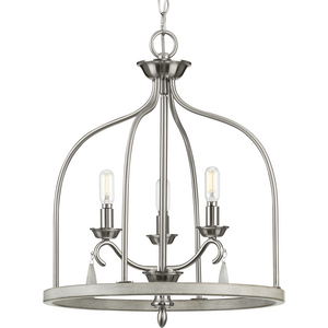 Vinings Collection Three-Light Brushed Nickel and Grey Washed Oak Foyer Pendant Light