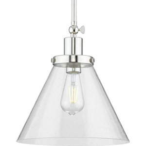 Hinton Collection One-Light Polished Nickel and Clear Seeded Glass Vintage Style Hanging Pendant Light