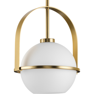 Delayne Collection One-Light Mid-Century Modern Brushed Bronze Etched Opal Glass Pendant Light