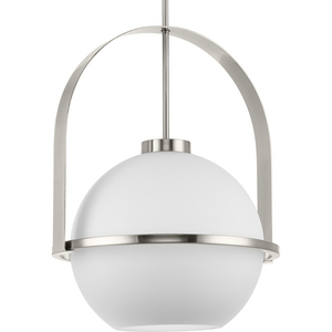 Delayne Collection One-Light Mid-Century Modern Brushed Nickel Etched Opal Glass Pendant Light