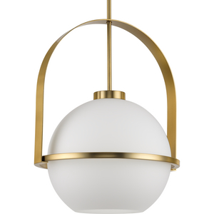 Delayne Collection One-Light Mid-Century Modern Brushed Bronze Etched Opal Glass Pendant Light