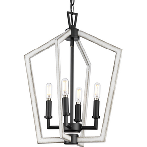 Galloway Collection Four-Light 18" Matte Black Modern Farmhouse Chandelier with Distressed White Accents