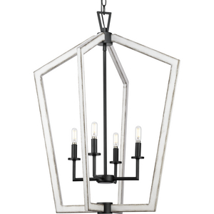Galloway Collection Four-Light 30" Matte Black Modern Farmhouse Foyer Light with Distressed White Accents for