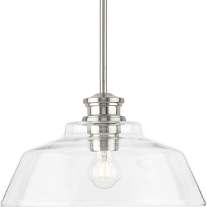 Singleton Collection One-Light 14" Brushed Nickel Farmhouse Medium Pendant Light with Clear Glass Shade