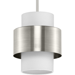 Silva Collection One-Light Brushed Nickel White Linen Shade Pendant