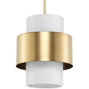 Silva Collection One-Light Brushed Bronze White Linen Shade Pendant