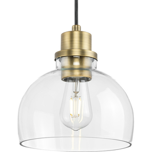 Garris Collection One-Light Vintage Brass Clear Glass Transitional Mini-Pendant