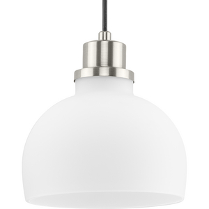 Garris Collection One-Light Brushed Nickel Etched Opal Glass Transitional Mini-Pendant
