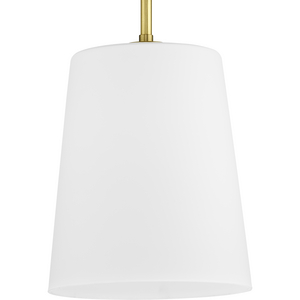 Clarion Collection One-Light Satin Brass Etched White Transitional Pendant