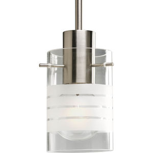 Progress Lighting P5011-09 Brushed Nickel Mini Pendant Frosted Clear Glass