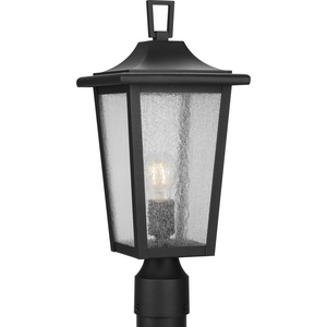Padgett Collection One-Light Transitional Textured Black Clear Seeded Glass Outdoor Post Light
