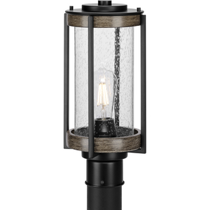 Whitmire Collection One-Light Farmhouse Matte Black Clear Seeded Glass Outdoor Post Light